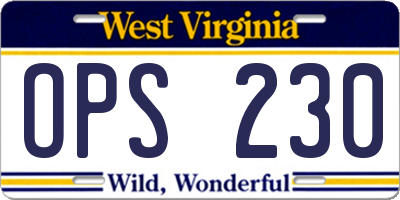 WV license plate OPS230