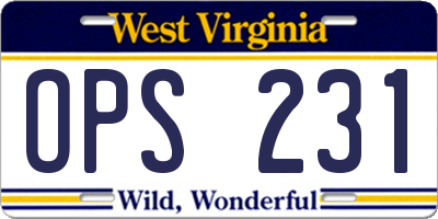 WV license plate OPS231