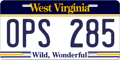 WV license plate OPS285