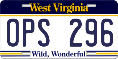 WV license plate OPS296