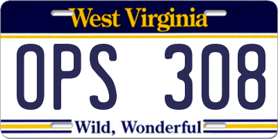 WV license plate OPS308