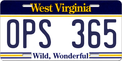 WV license plate OPS365