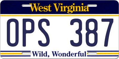 WV license plate OPS387