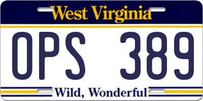 WV license plate OPS389