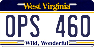 WV license plate OPS460