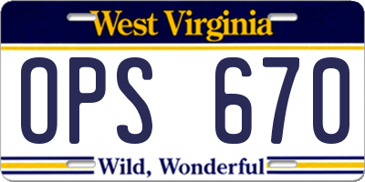 WV license plate OPS670