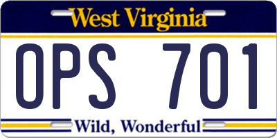 WV license plate OPS701