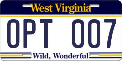 WV license plate OPT007