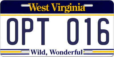 WV license plate OPT016