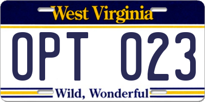 WV license plate OPT023