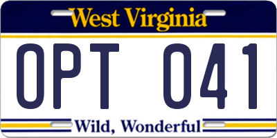WV license plate OPT041