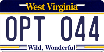 WV license plate OPT044