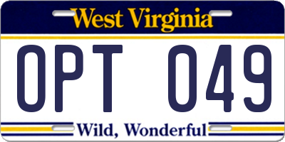 WV license plate OPT049
