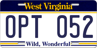 WV license plate OPT052