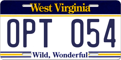 WV license plate OPT054