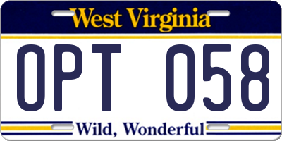 WV license plate OPT058