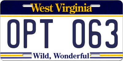 WV license plate OPT063