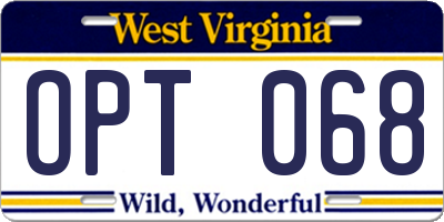 WV license plate OPT068