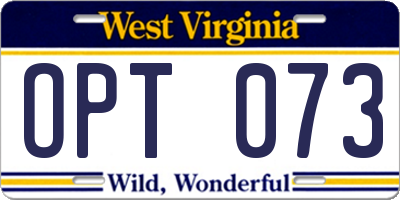 WV license plate OPT073