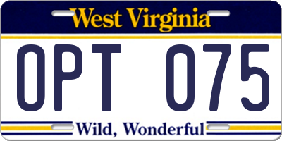 WV license plate OPT075