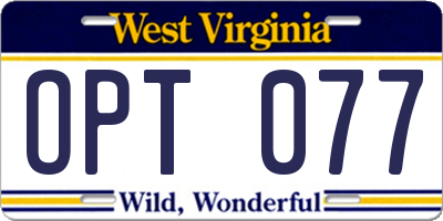 WV license plate OPT077