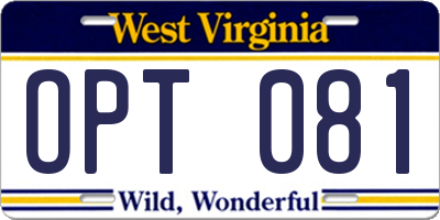 WV license plate OPT081