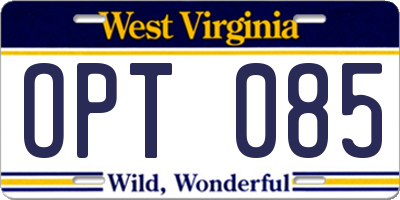 WV license plate OPT085