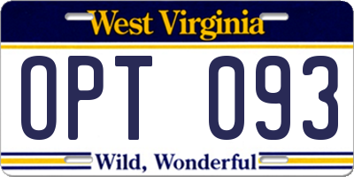 WV license plate OPT093