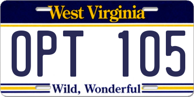 WV license plate OPT105