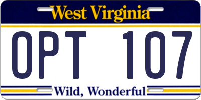WV license plate OPT107