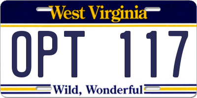 WV license plate OPT117
