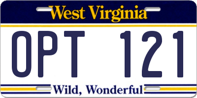 WV license plate OPT121