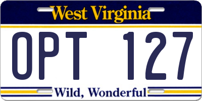 WV license plate OPT127