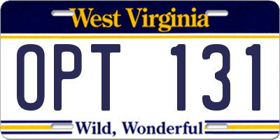 WV license plate OPT131