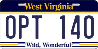 WV license plate OPT140