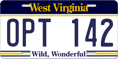 WV license plate OPT142