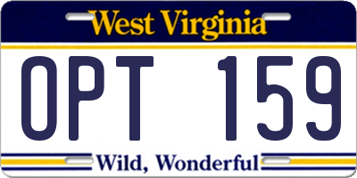 WV license plate OPT159