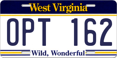 WV license plate OPT162