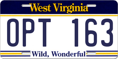 WV license plate OPT163