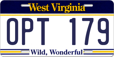 WV license plate OPT179
