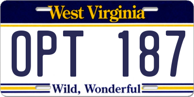 WV license plate OPT187