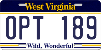 WV license plate OPT189