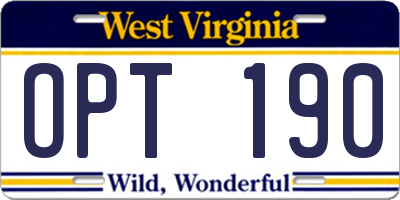 WV license plate OPT190