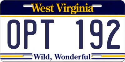 WV license plate OPT192