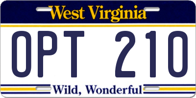 WV license plate OPT210