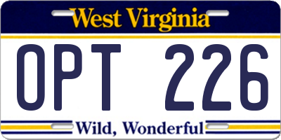 WV license plate OPT226