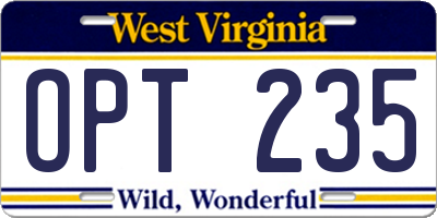 WV license plate OPT235