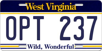 WV license plate OPT237