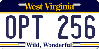 WV license plate OPT256