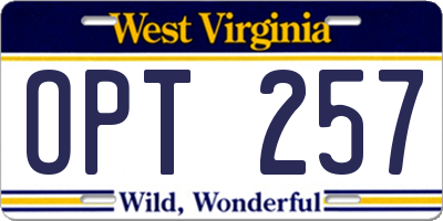 WV license plate OPT257